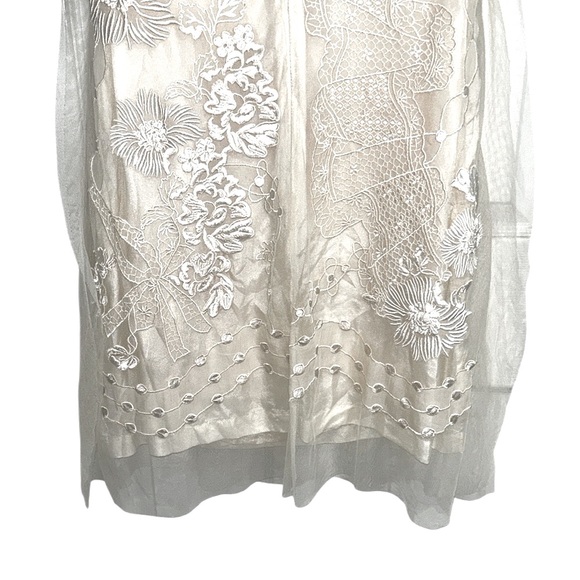 RARE Anthro Yoana Baraschi Vintage Ivory Embroidered Tulle Lace Slip Dress - 10 - Picture 9 of 15